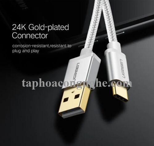 Ugreen 20815 3M màu Trắng Dây USB 2.0 sang Type-C đầu nhôm dây bọc vinyl US174 30020815